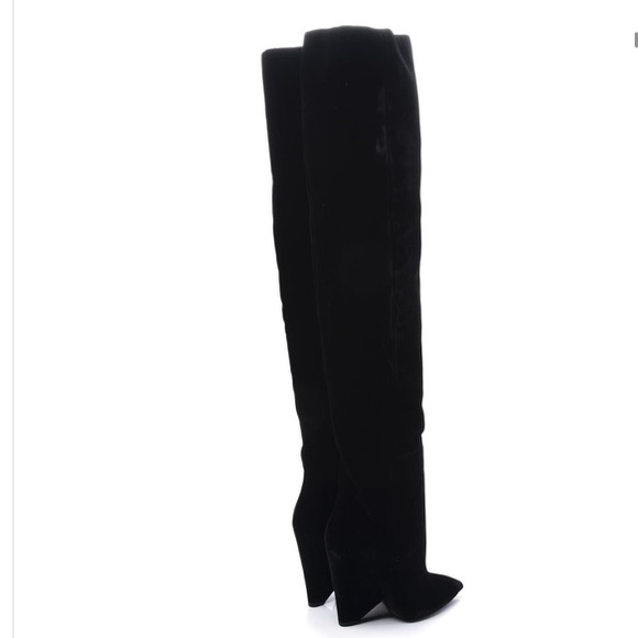 YSL Saint Laurent Niki Thigh High Boots Velvet 37 - Picture 4 of 7